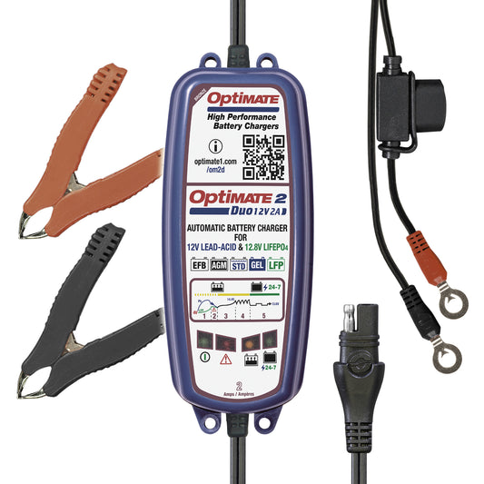 OptiMate 2 DUO : BRONZE series 12V 2A lead-acid & lithium battery charger & maintainer