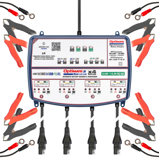 OptiMate 2 DUO x 4 BANK : BRONZE series 12V 2A lead-acid & lithium battery charger & maintainer x 4