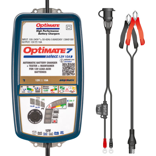 OptiMate 7 Select: GOLD series 12V 10A battery saver, charger, tester & maintainer