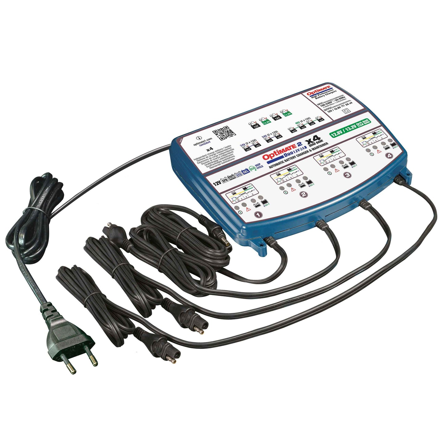 OptiMate 2 DUO x 4 BANK: BRONZE series 12V 2A lead-acid & lithium battery charger & maintainer x 4