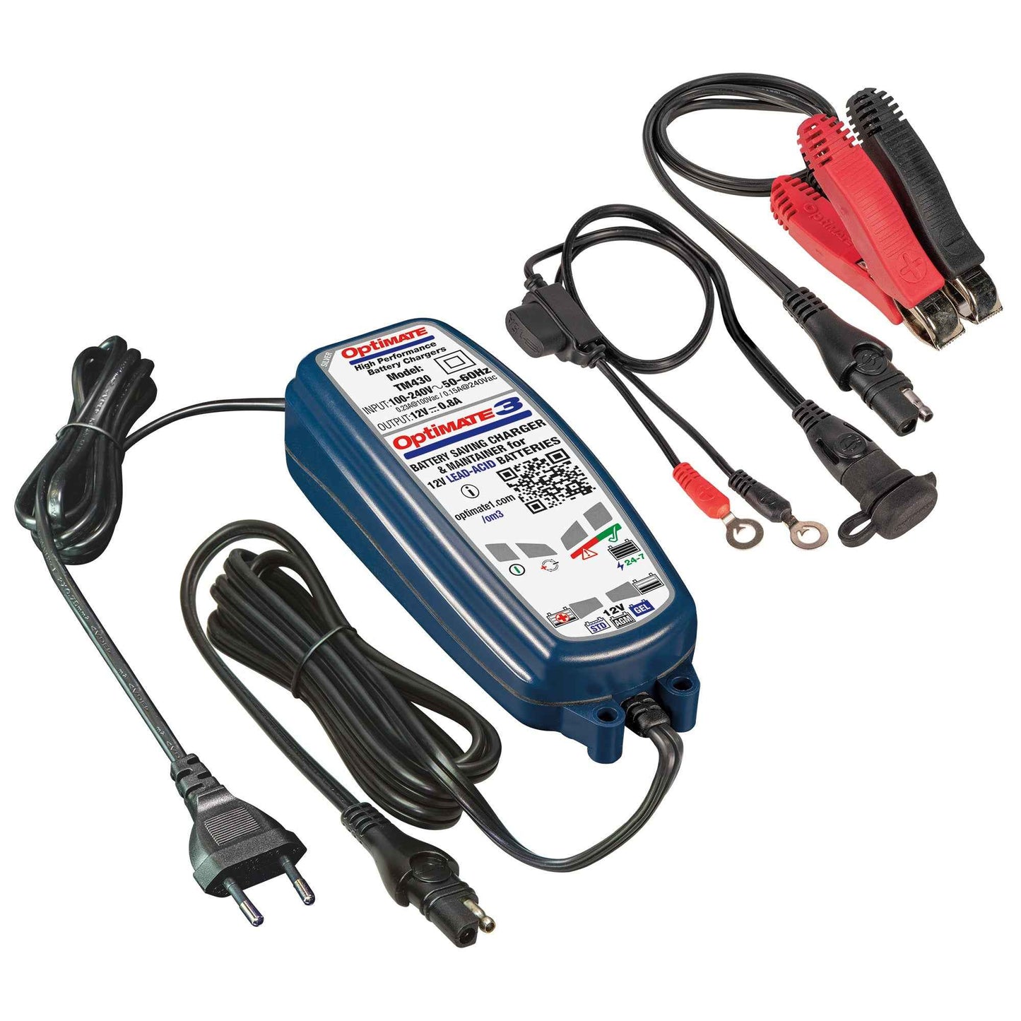 OptiMate 3 : SILVER series 12V 0.8A lead-acid motorcycle battery saver, charger, tester & maintainer