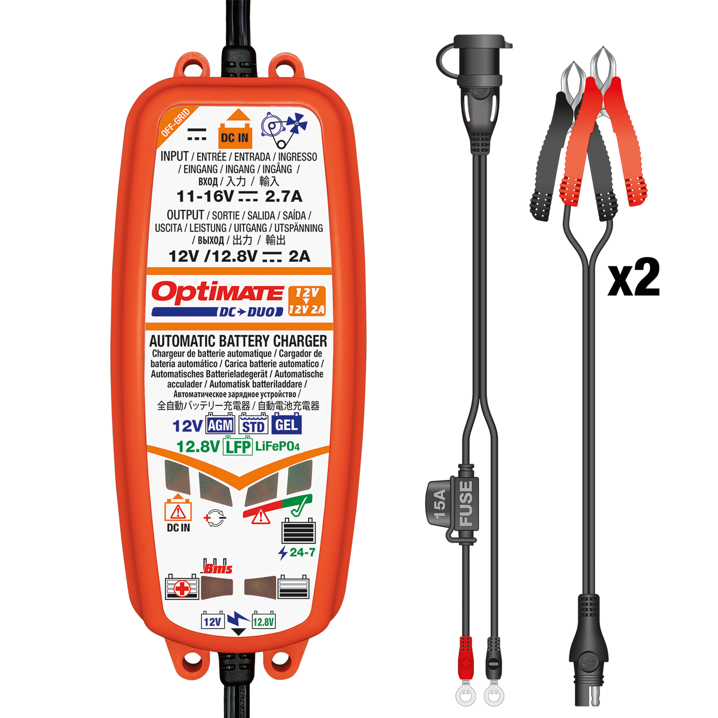 OptiMate DC-DUO : OFF-GRID series 12V 2A DC-DC lead-acid & lithium battery charger & maintainer