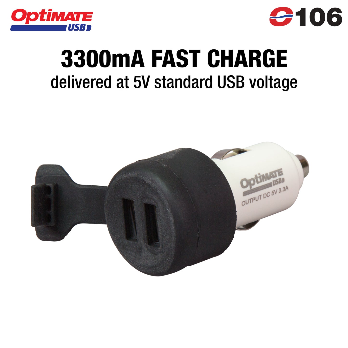 OptiMate Dual USB Charger for 12V Cigarette Sockets (3300mA) - USB O-106