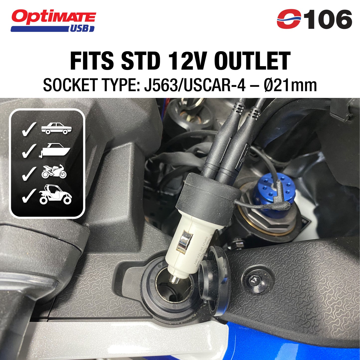 OptiMate Dual USB Charger for 12V Cigarette Sockets (3300mA) - USB O-106