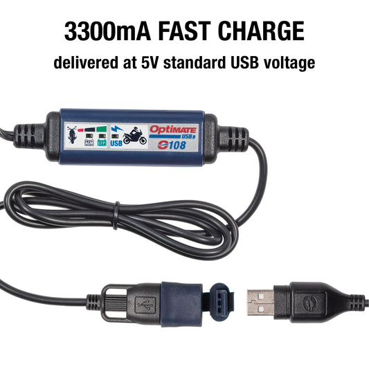 OptiMate Smart In-Line SAE USB Charger (3300mA, 150 cm Cable) - USB O-108v2