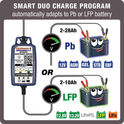 OptiMate 1 DUO : BRONZE series 12V 0.6A lead-acid & lithium motorcycle battery charger & maintainer