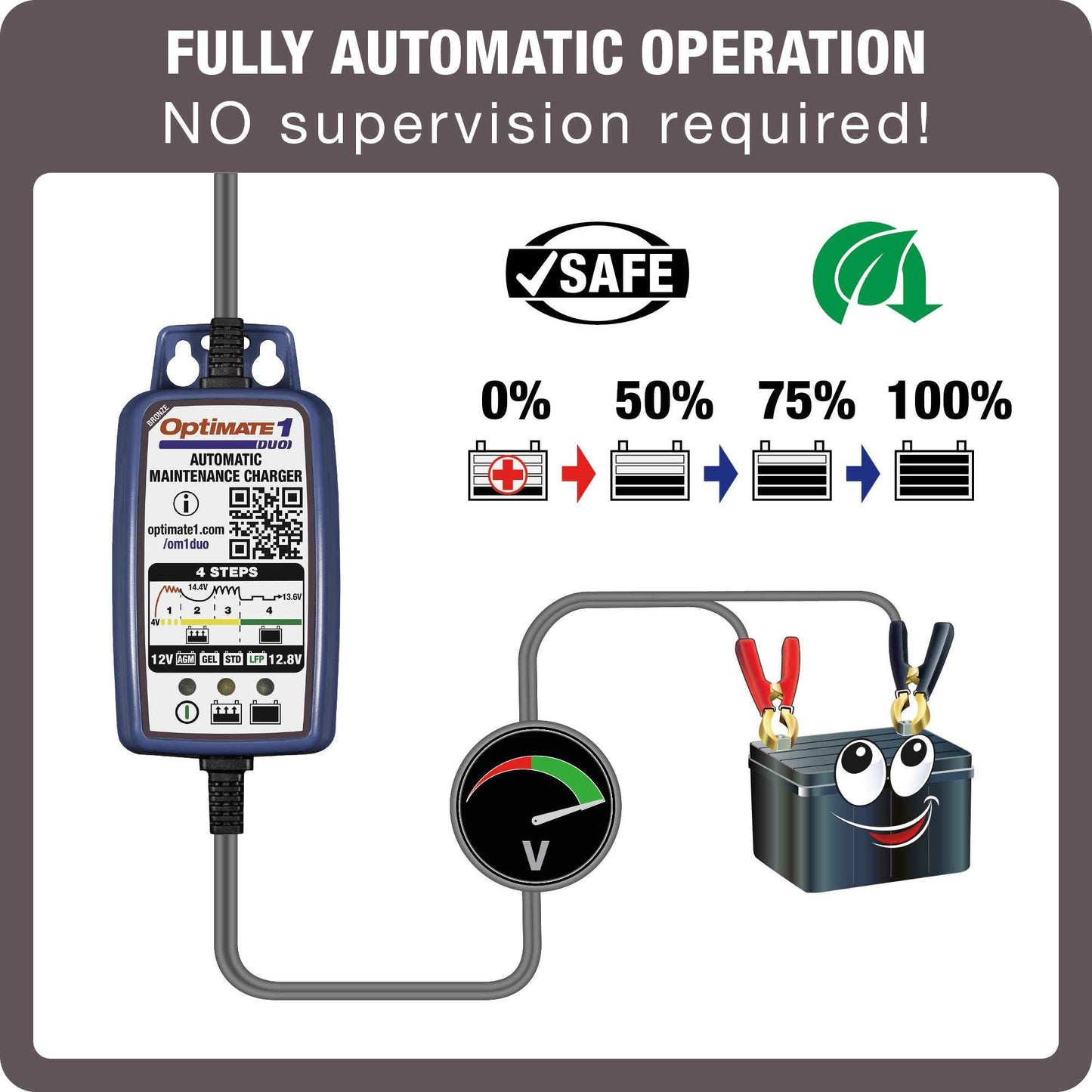 OptiMate 1 DUO : BRONZE series 12V 0.6A lead-acid & lithium motorcycle battery charger & maintainer