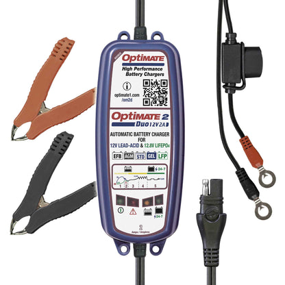 OptiMate 2 DUO : BRONZE series 12V 2A lead-acid & lithium battery charger & maintainer