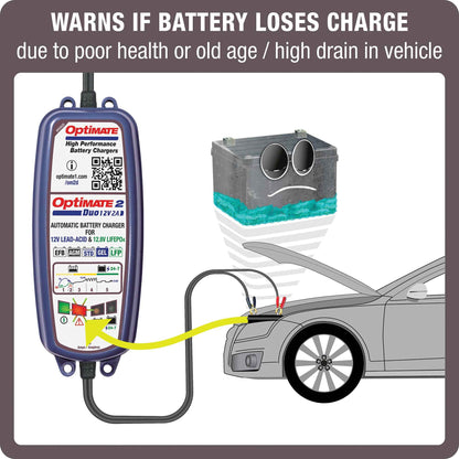 OptiMate 2 DUO : BRONZE series 12V 2A lead-acid & lithium battery charger & maintainer