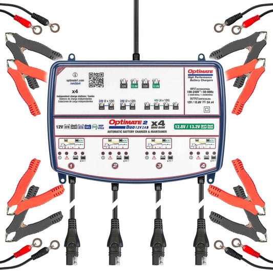 OptiMate 2 DUO x 4 BANK: BRONZE series 12V 2A lead-acid & lithium battery charger & maintainer x 4
