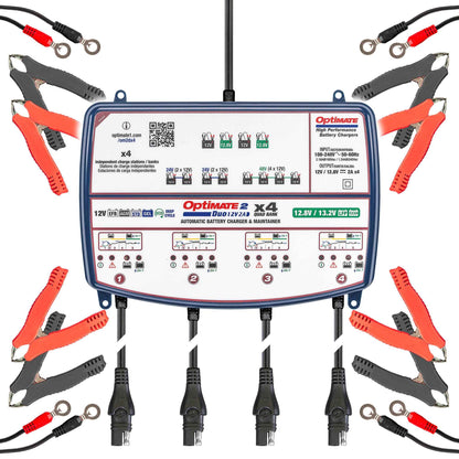 OptiMate 2 DUO x 4 BANK: BRONZE series 12V 2A lead-acid & lithium battery charger & maintainer x 4