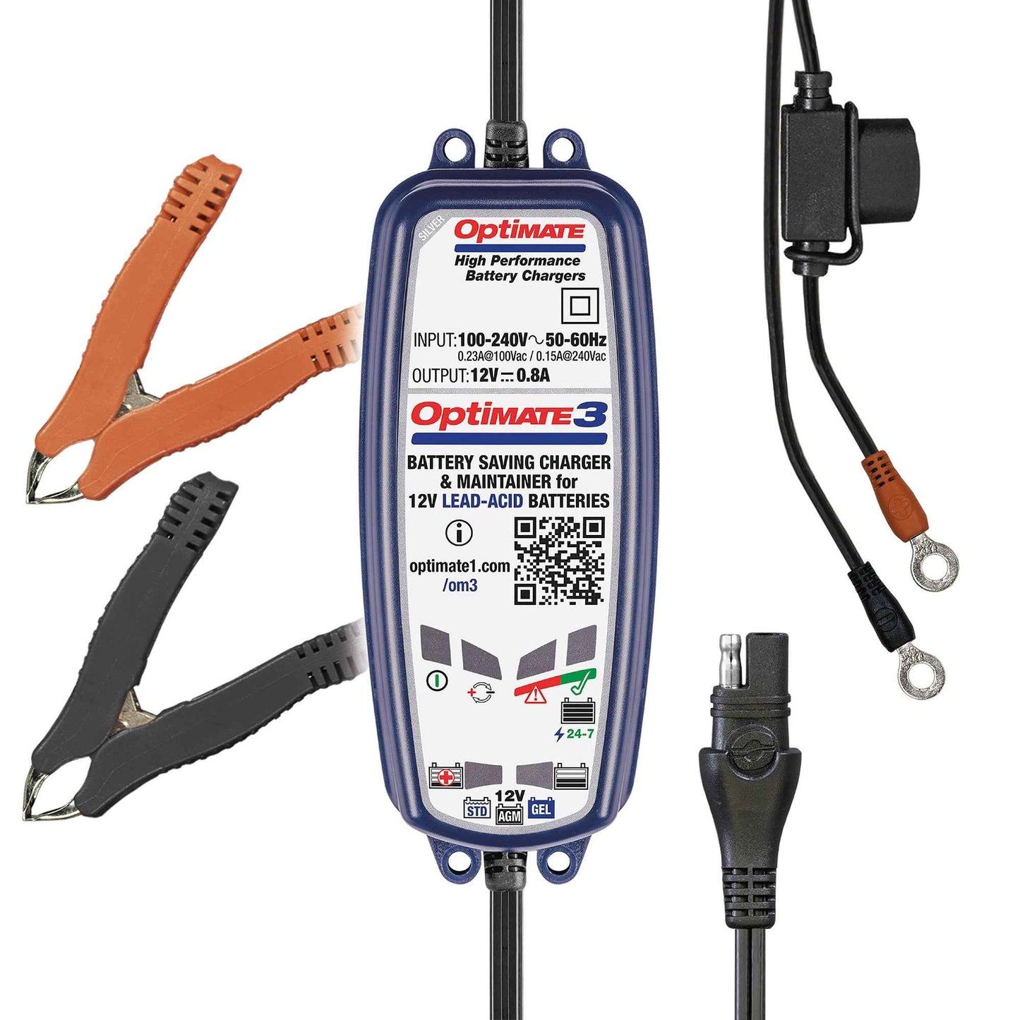 OptiMate 3 : SILVER series 12V 0.8A lead-acid motorcycle battery saver, charger, tester & maintainer