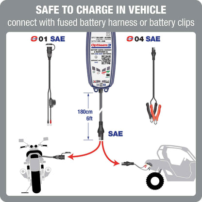 OptiMate 3 : SILVER series 12V 0.8A lead-acid motorcycle battery saver, charger, tester & maintainer