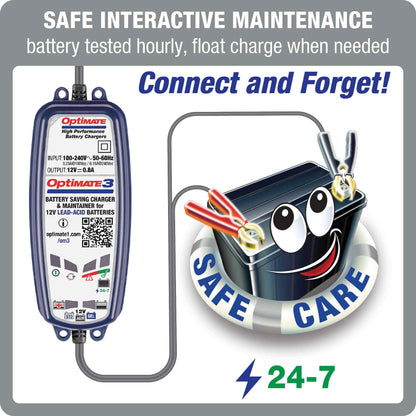 OptiMate 3 : SILVER series 12V 0.8A lead-acid motorcycle battery saver, charger, tester & maintainer