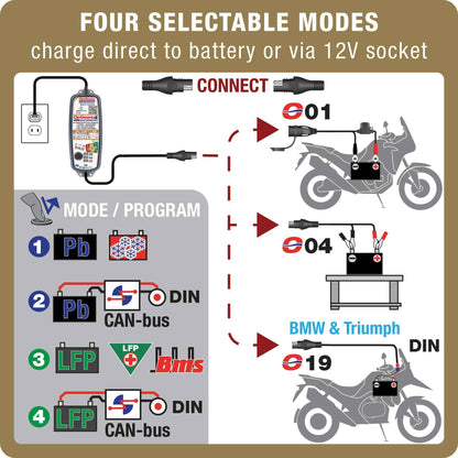 OptiMate 4 Quad Program: GOLD series 12V 1.25A lead-acid & lithium battery saving charger, tester & maintainer