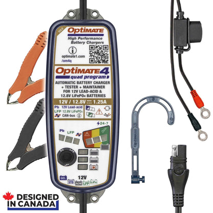 OptiMate 4 Quad Program: GOLD series 12V 1.25A lead-acid & lithium battery saving charger, tester & maintainer