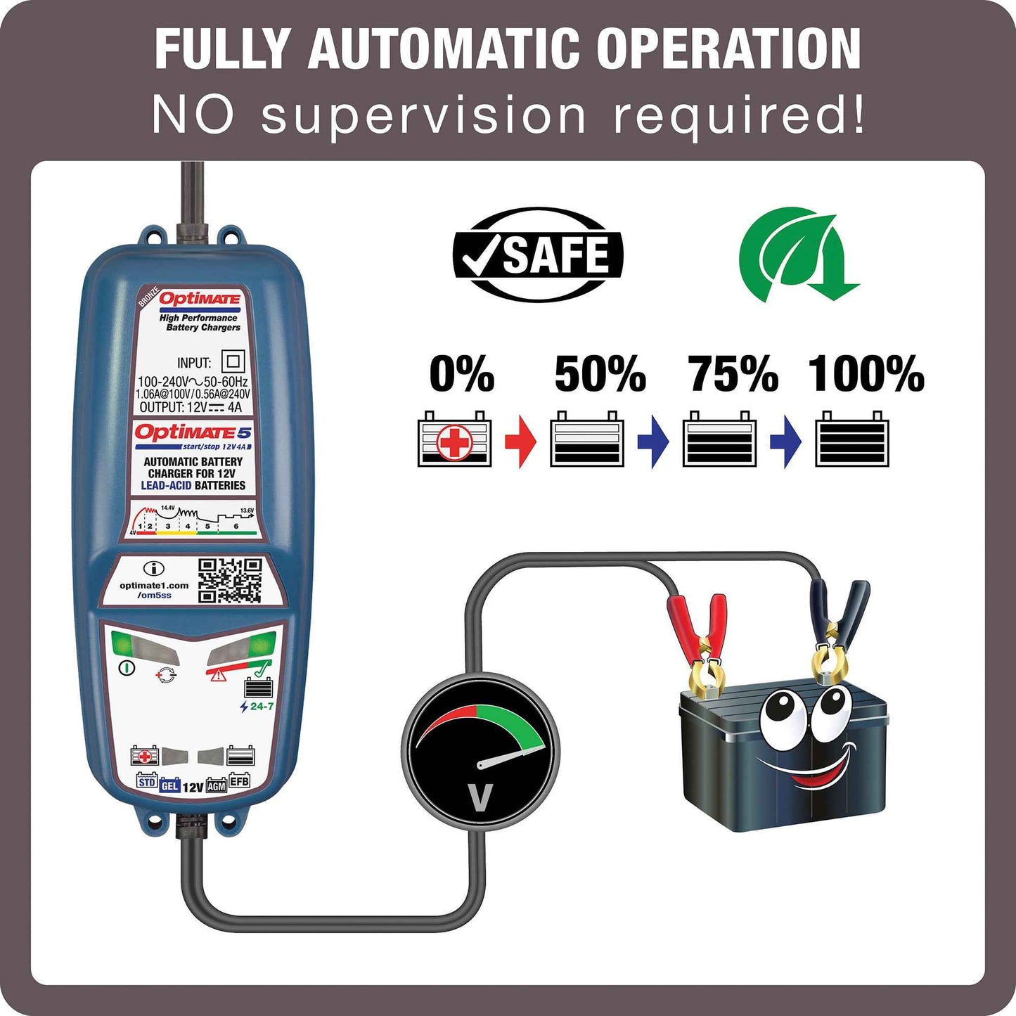 OptiMate 5 Start-Stop : BRONZE series 12V 4A battery charger, tester & maintainer
