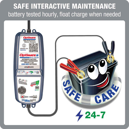 OptiMate 5 Select: SILVER series 6V 4A / 12V 3A lead-acid battery saver, charger, tester & maintainer