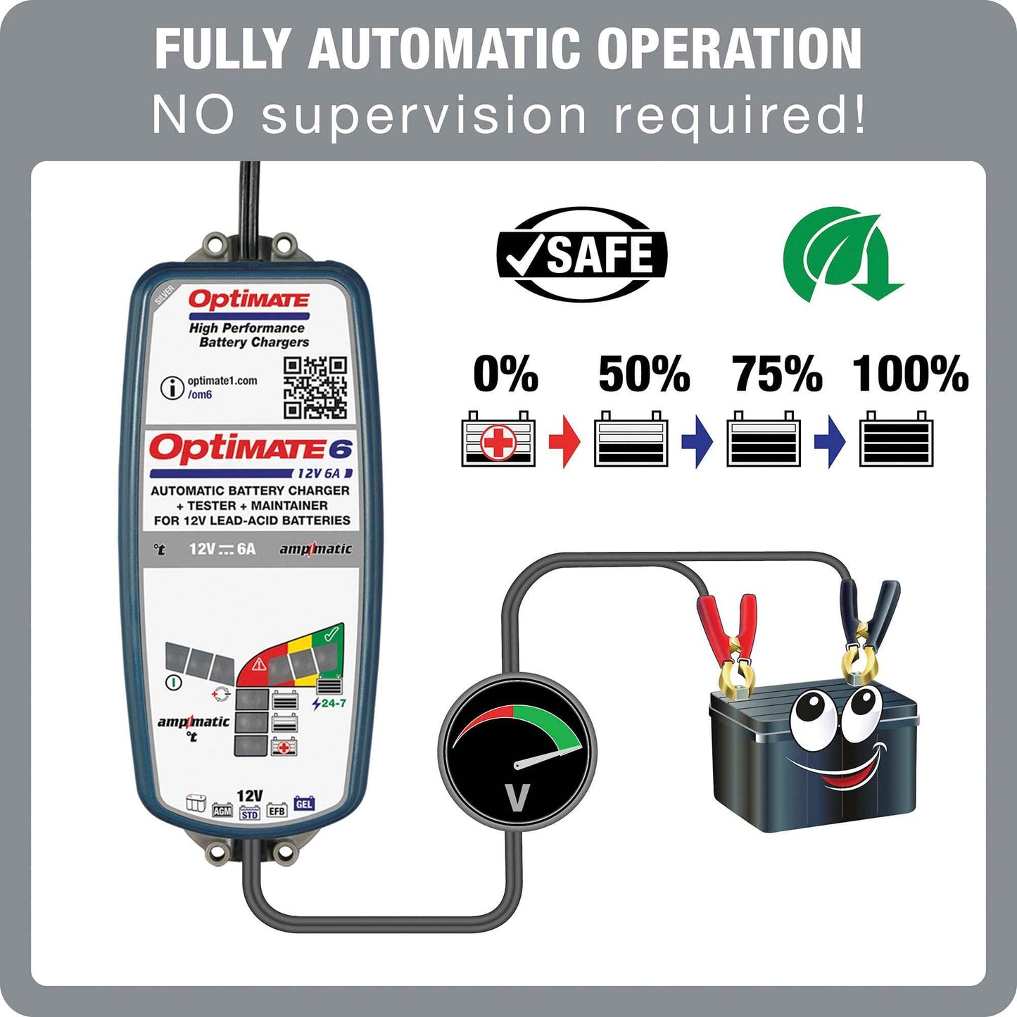 OptiMate 6 Ampmatic : SILVER series 12V 6A lead-acid battery saver, charger, tester & maintainer