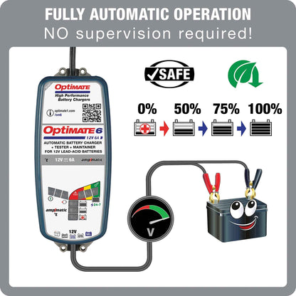 OptiMate 6 Ampmatic : SILVER series 12V 6A lead-acid battery saver, charger, tester & maintainer