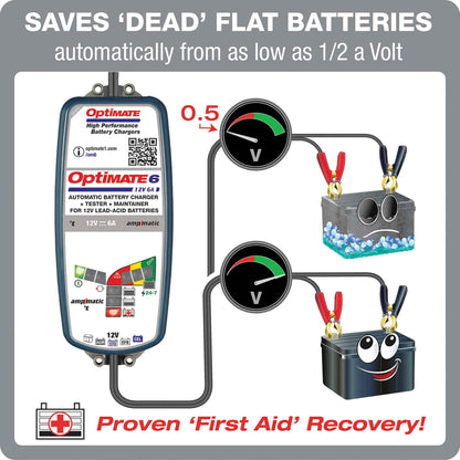 OptiMate 6 Ampmatic : SILVER series 12V 6A lead-acid battery saver, charger, tester & maintainer