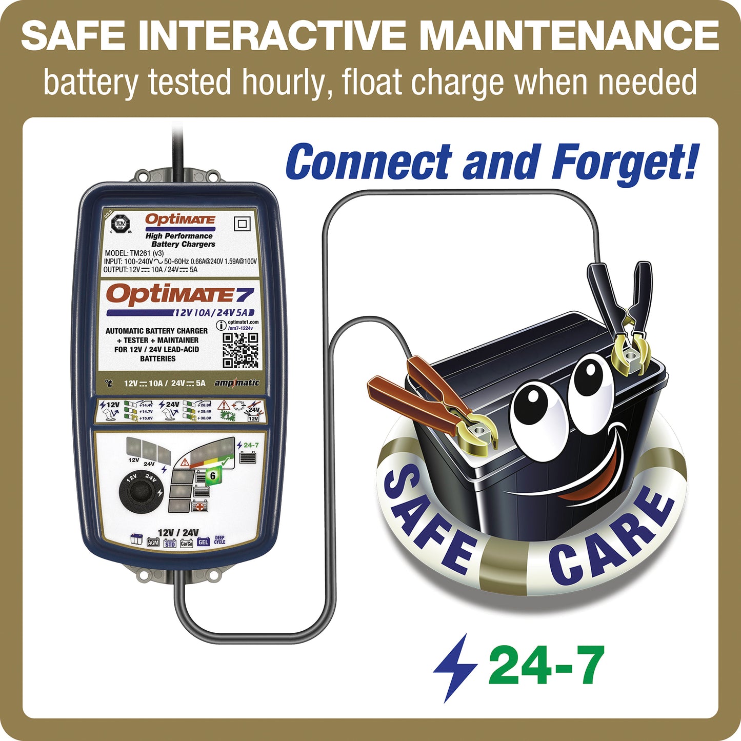 OptiMate 7 12-24V : GOLD series 12V 10A / 24V 5A lead-acid battery saver, charger, tester & maintainer