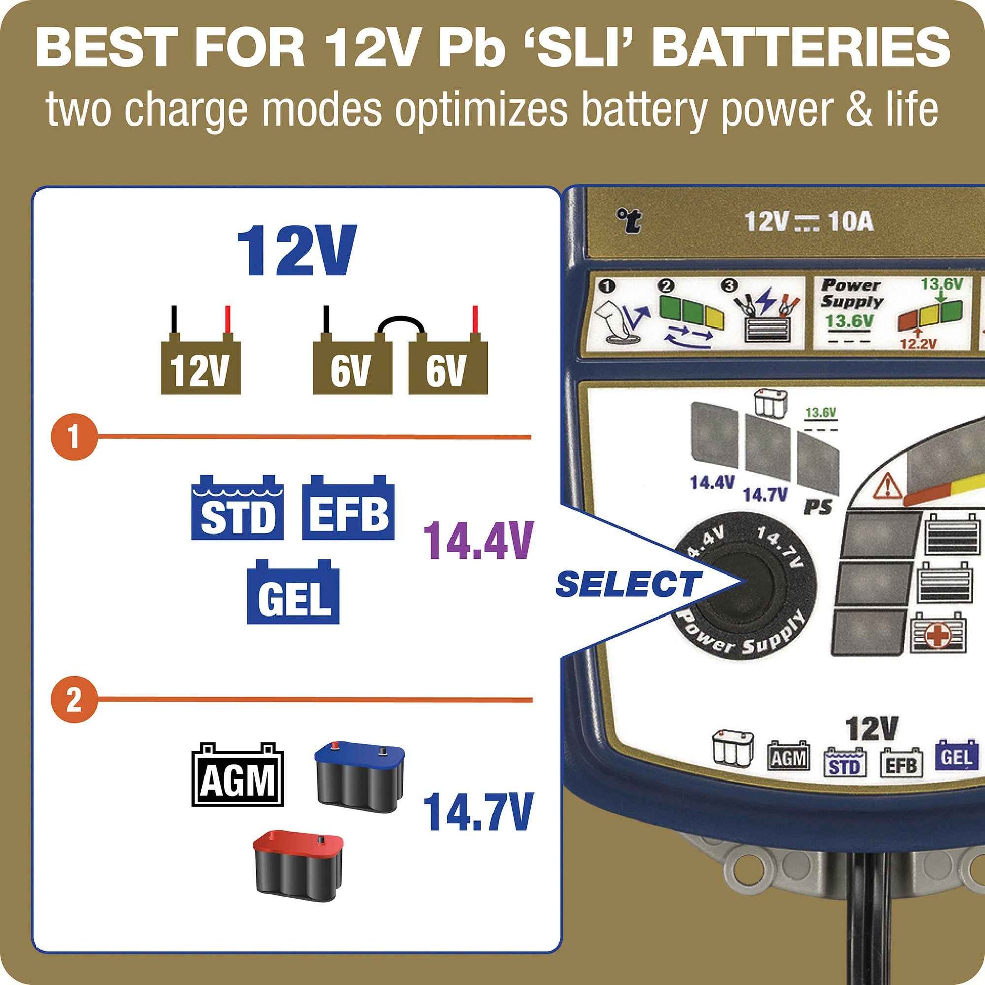OptiMate 7 Select: GOLD series 12V 10A battery saver, charger, tester & maintainer