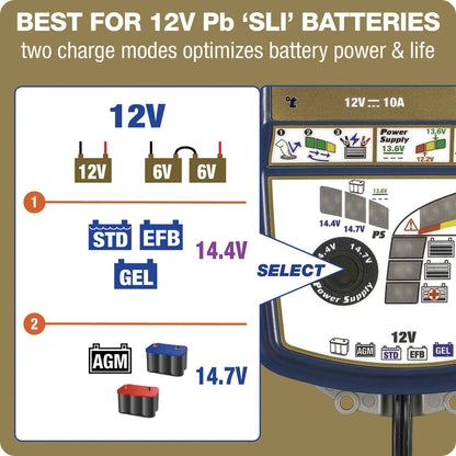 OptiMate 7 Select: GOLD series 12V 10A battery saver, charger, tester & maintainer