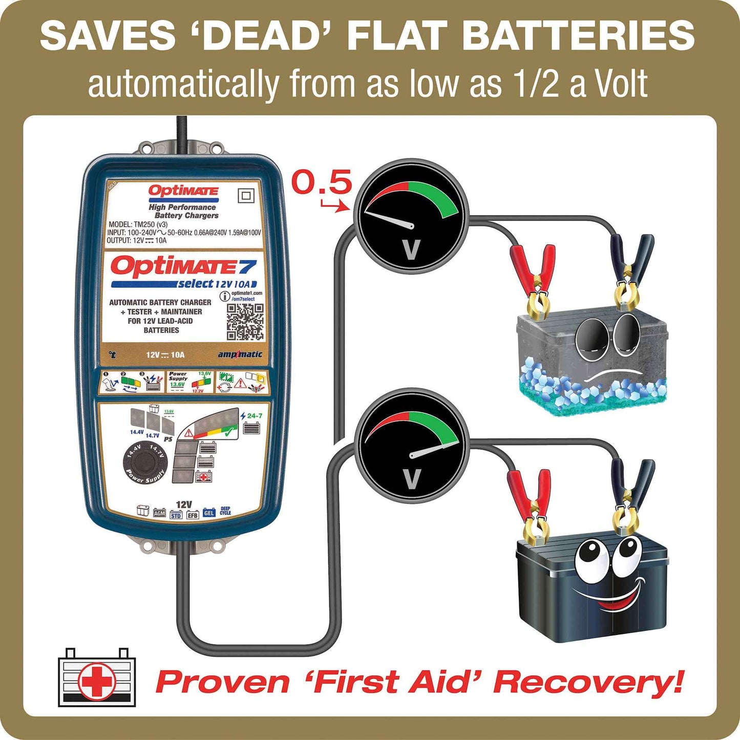 OptiMate 7 Select: GOLD series 12V 10A battery saver, charger, tester & maintainer