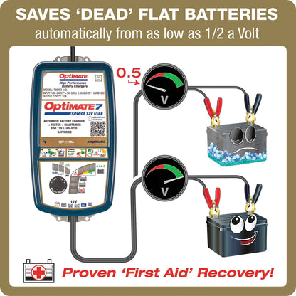 OptiMate 7 Select: GOLD series 12V 10A battery saver, charger, tester & maintainer