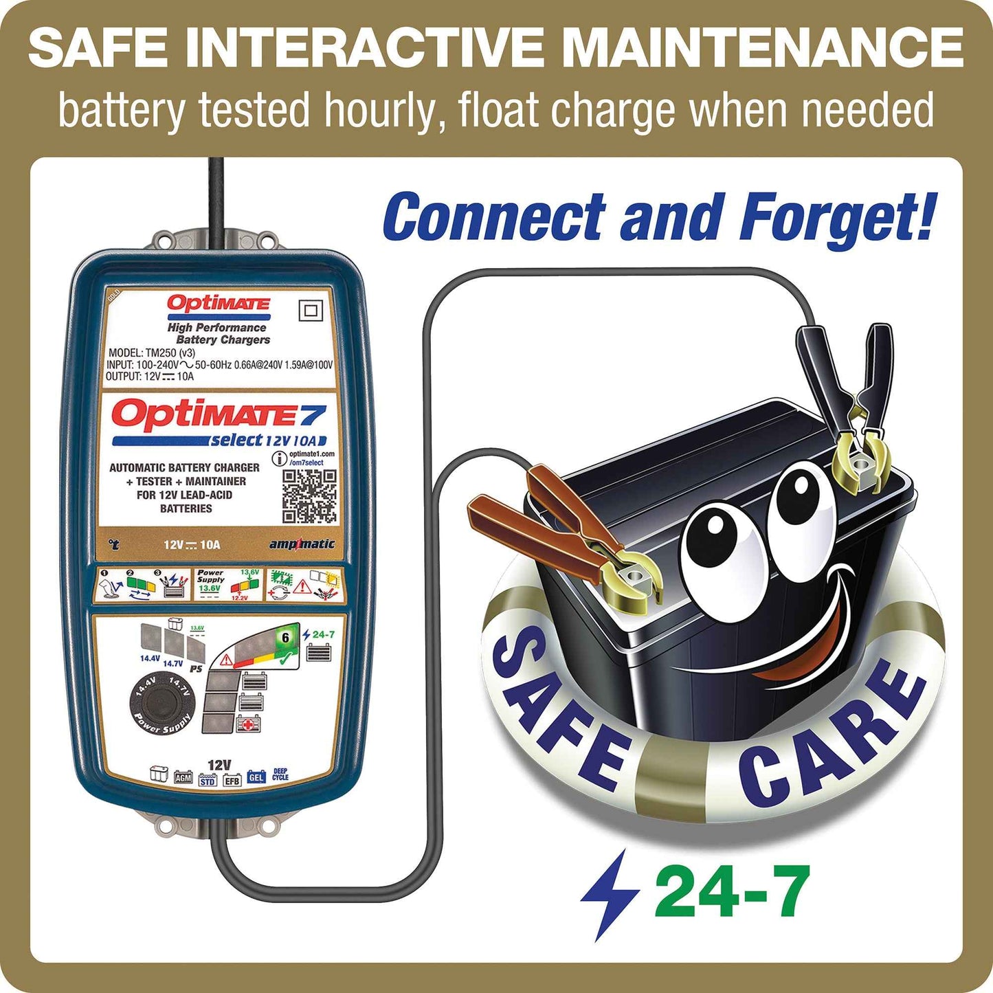 OptiMate 7 Select: GOLD series 12V 10A battery saver, charger, tester & maintainer