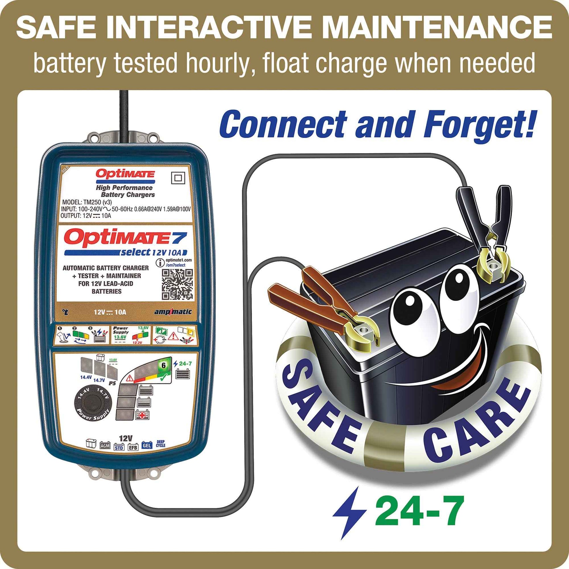 OptiMate 7 Select: GOLD series 12V 10A battery saver, charger, tester & maintainer