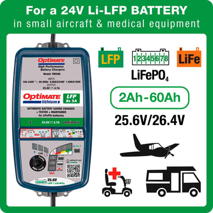 OptiMate Lithium LFP 8s5A : LITHIUM series 25.6 V 5A LiFePO₄ Lithium Battery Saver, Charger, Tester & Maintainer
