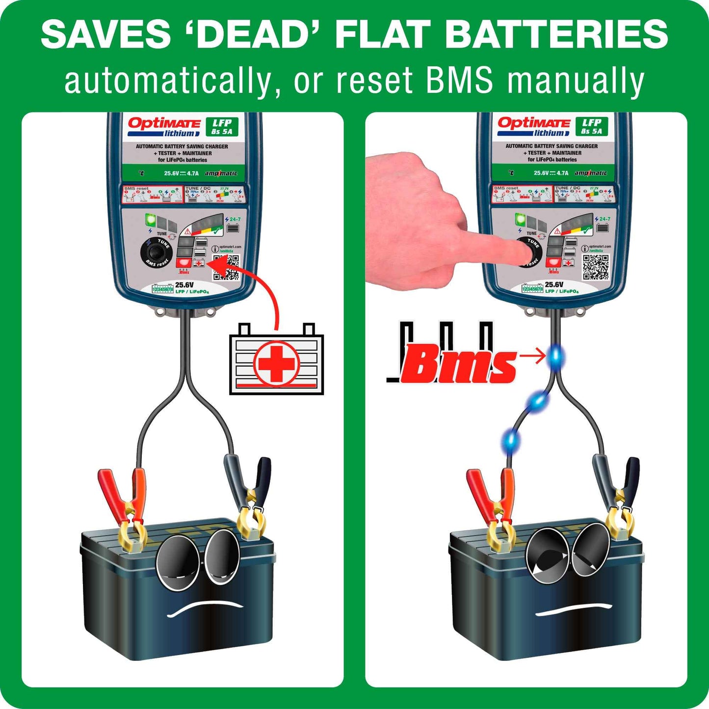 OptiMate Lithium LFP 8s5A : LITHIUM series 25.6 V 5A LiFePO₄ Lithium Battery Saver, Charger, Tester & Maintainer