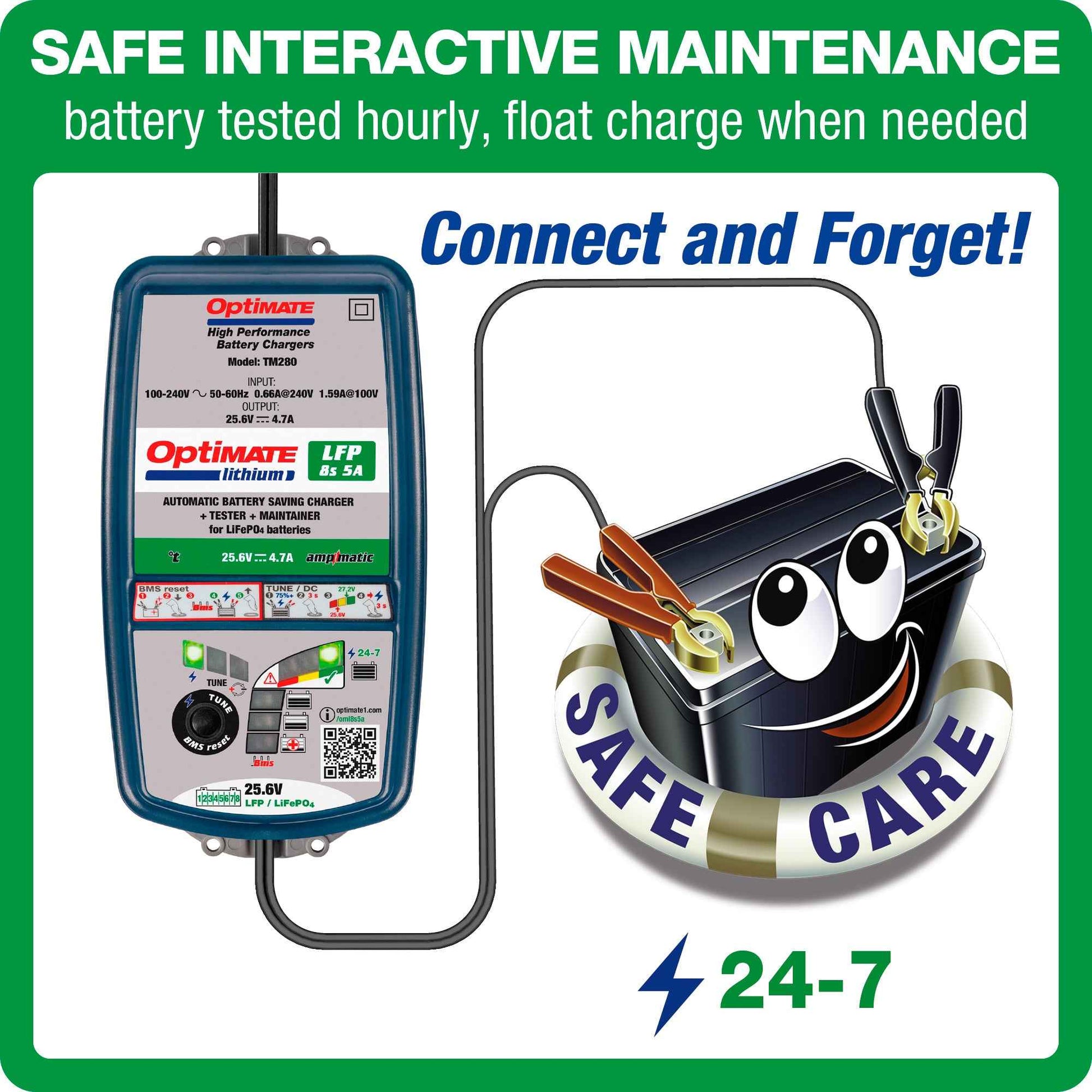 OptiMate Lithium LFP 8s5A : LITHIUM series 25.6 V 5A LiFePO₄ Lithium Battery Saver, Charger, Tester & Maintainer