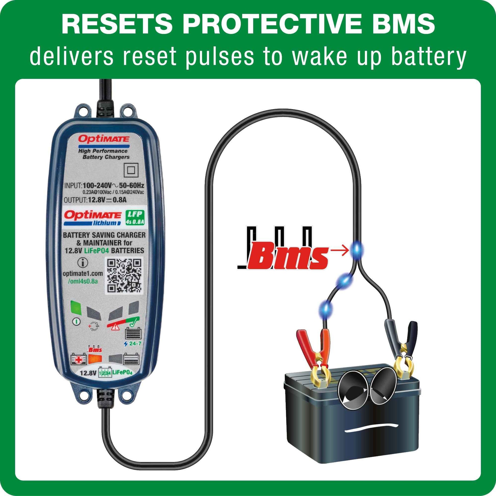 OptiMate Lithium LFP 4s1A: LITHIUM series 12.8 V 0.8A LiFePO₄ Lithium Battery Saver, Charger, Tester & Maintainer