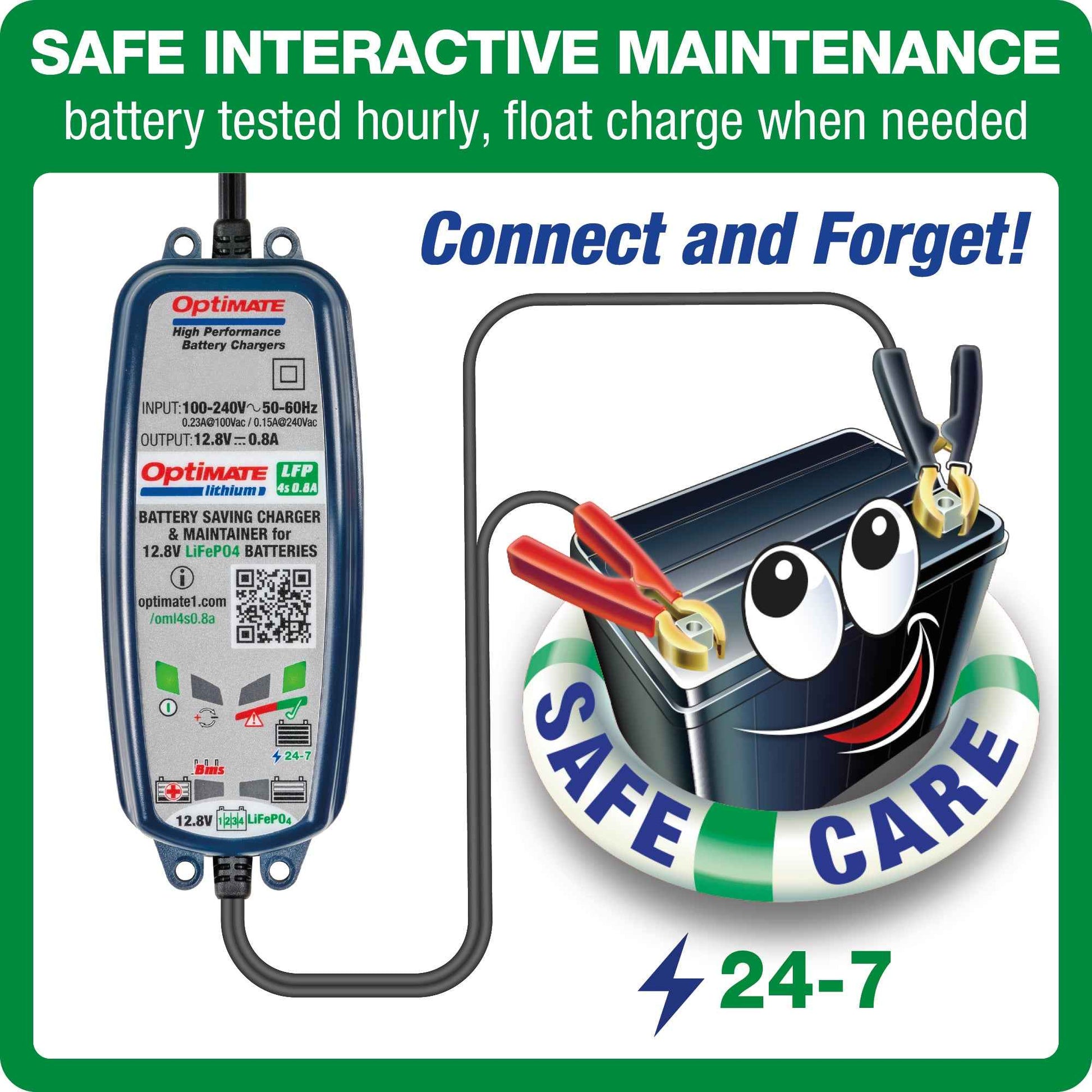 OptiMate Lithium LFP 4s1A: LITHIUM series 12.8 V 0.8A LiFePO₄ Lithium Battery Saver, Charger, Tester & Maintainer