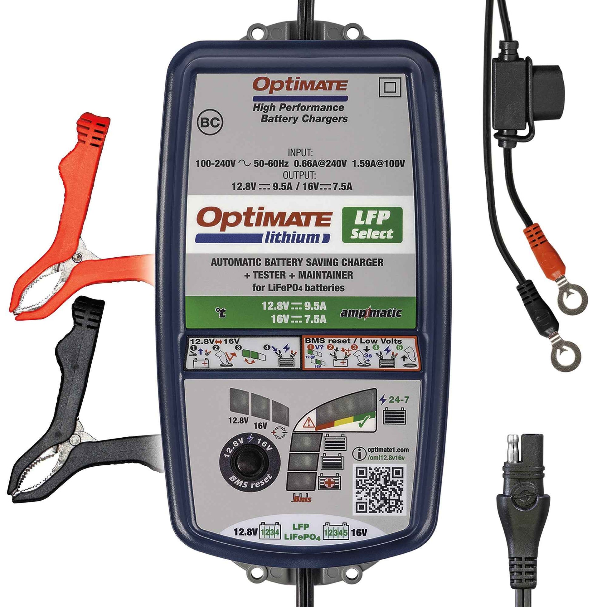 OptiMate Lithium LFP SELECT : LITHIUM series 12.8 V 10A / 16V 7.5A LiFePO₄ Lithium Battery Saver, Charger, Tester & Maintainer