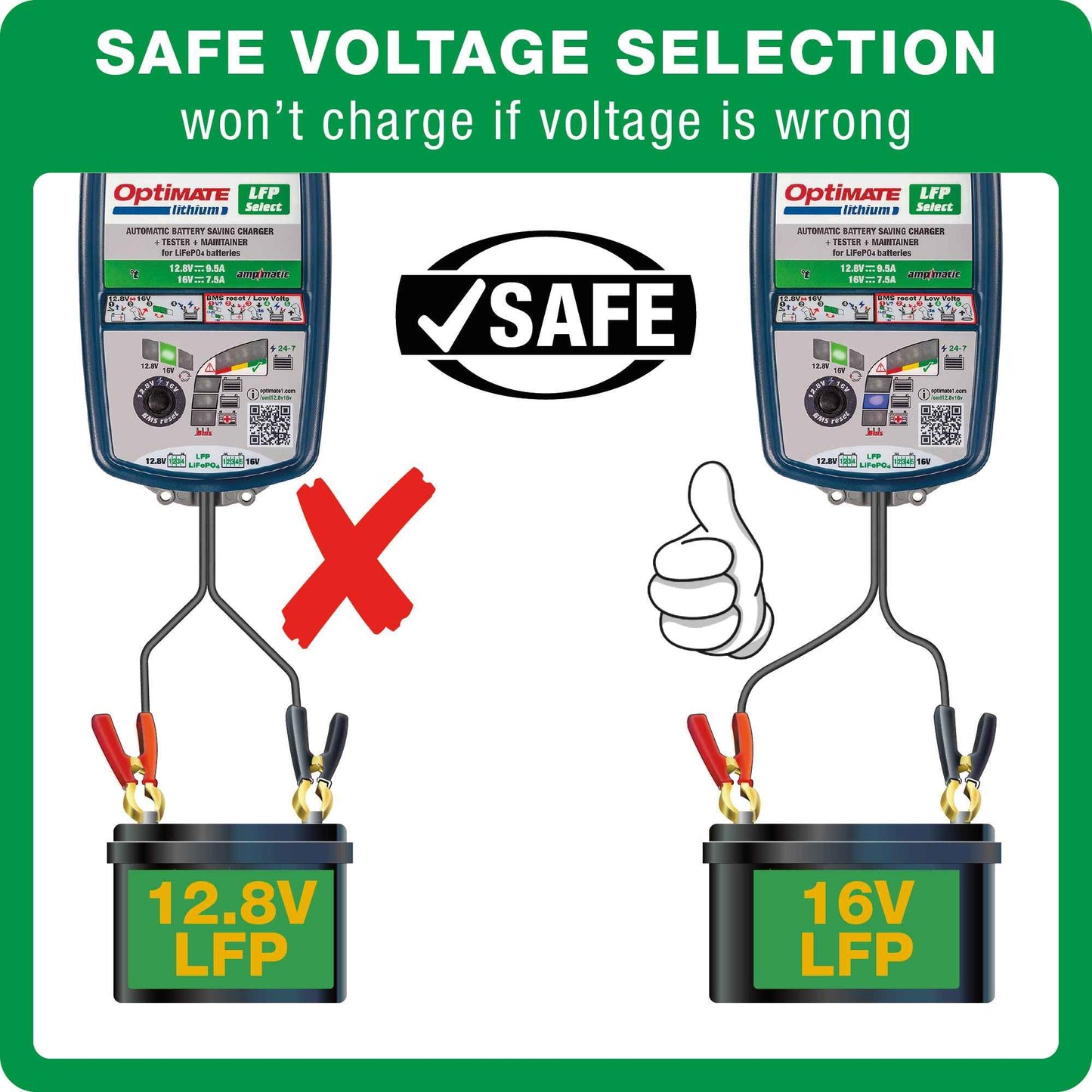 OptiMate Lithium LFP SELECT : LITHIUM series 12.8 V 10A / 16V 7.5A LiFePO₄ Lithium Battery Saver, Charger, Tester & Maintainer