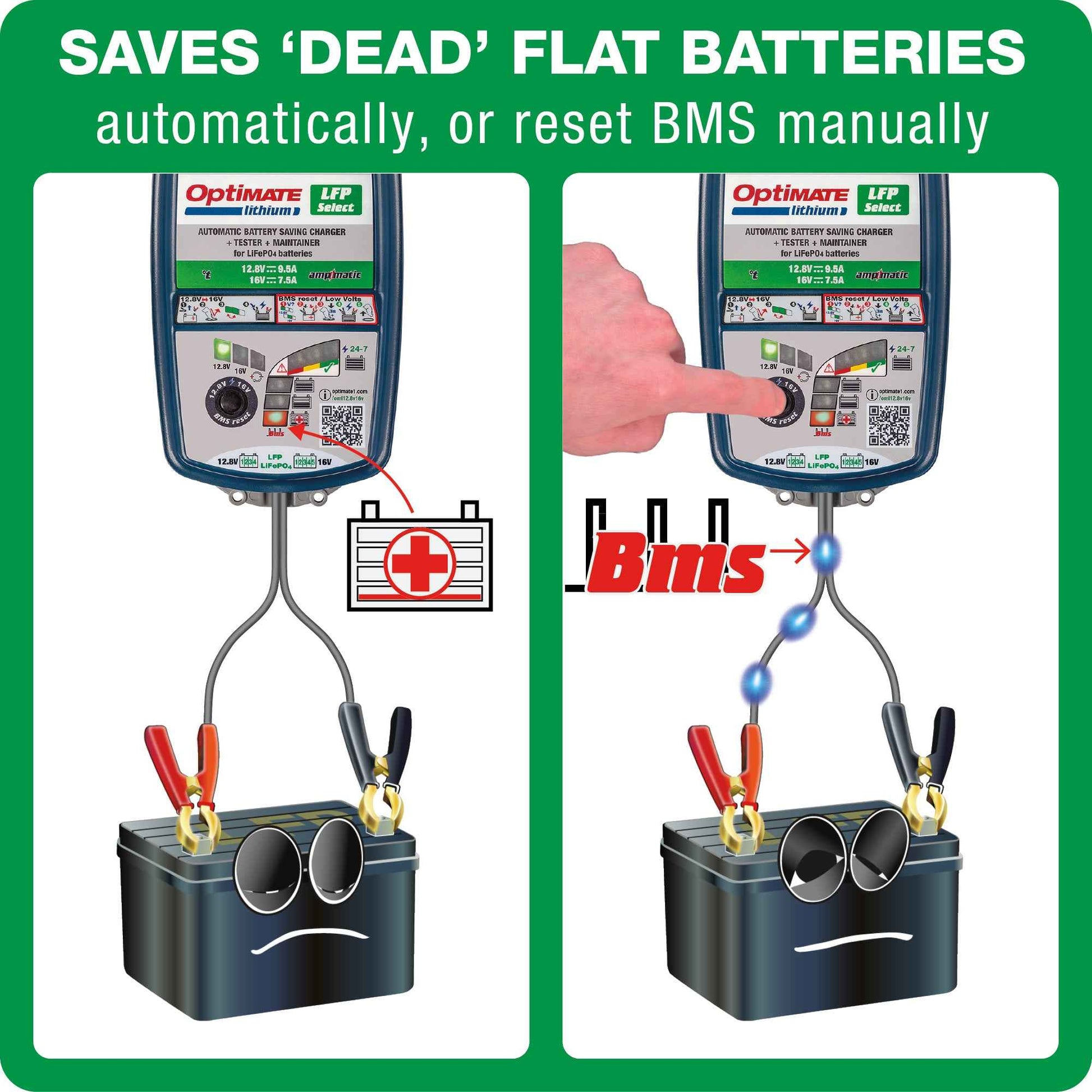 OptiMate Lithium LFP SELECT : LITHIUM series 12.8 V 10A / 16V 7.5A LiFePO₄ Lithium Battery Saver, Charger, Tester & Maintainer