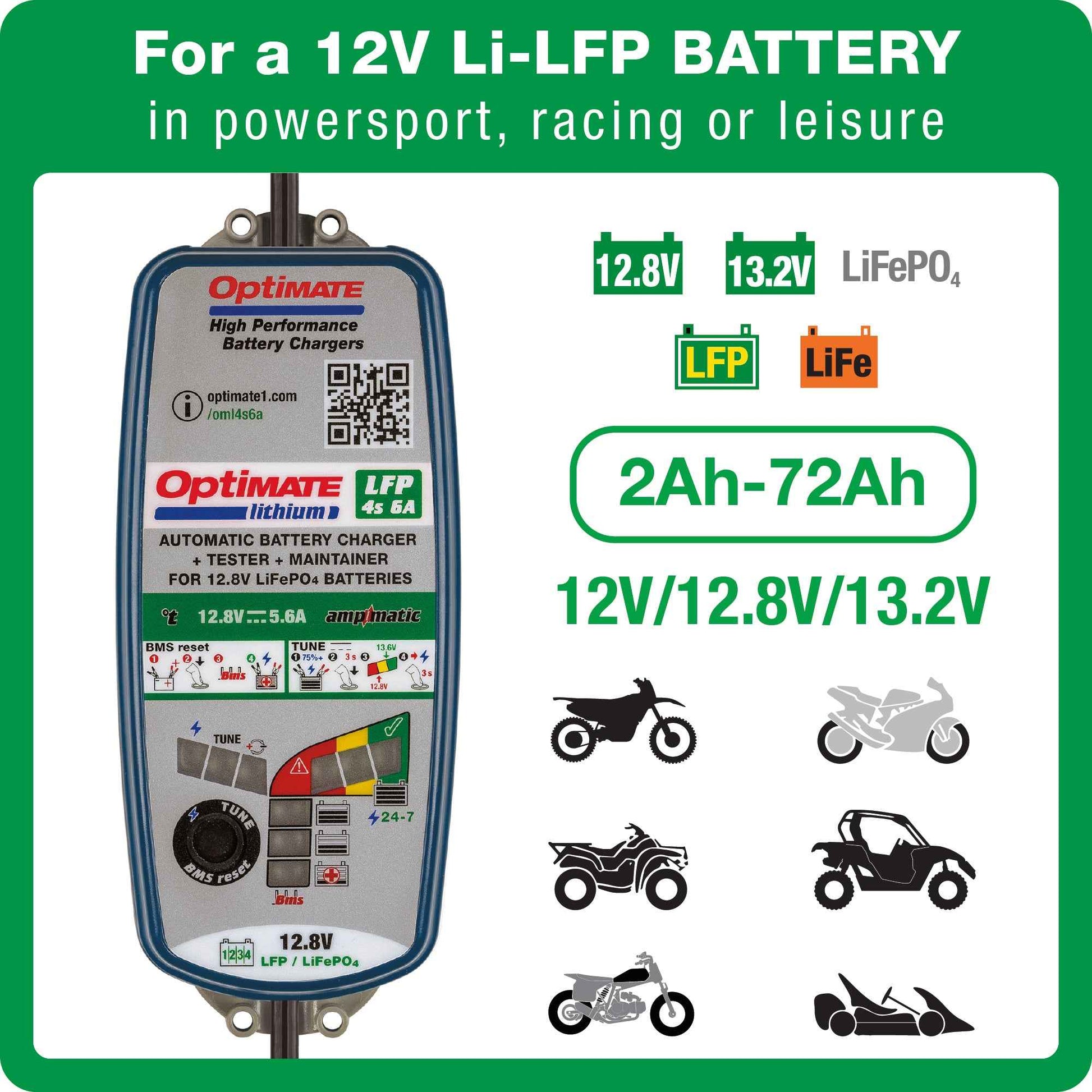 OptiMate Lithium LFP 4s6A : LITHIUM series 12.8 V 6A LiFePO₄ Lithium Battery Charger, Saver, Tester & Maintainer