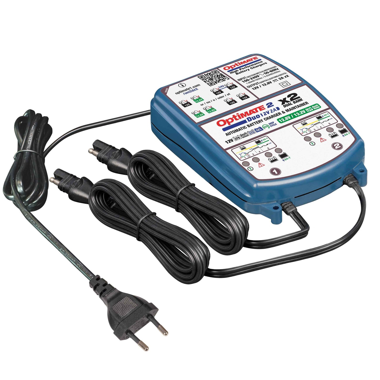 OptiMate 2 DUO x 2 BANK: BRONZE series 12V 2A lead-acid & lithium battery charger & maintainer x 2