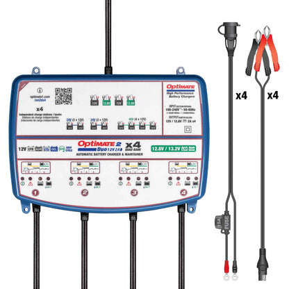 OptiMate 2 DUO x 4 BANK: BRONZE series 12V 2A lead-acid & lithium battery charger & maintainer x 4