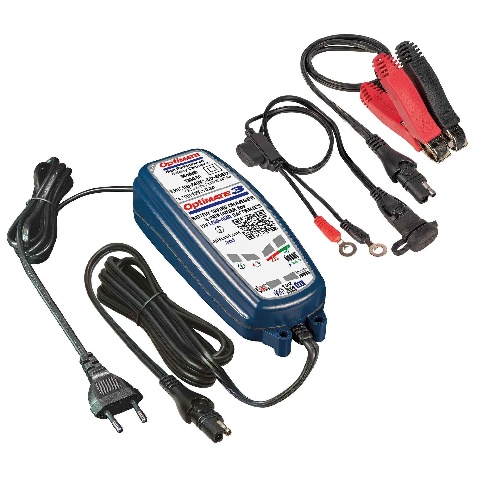 OptiMate 3 : SILVER series 12V 0.8A lead-acid motorcycle battery saver, charger, tester & maintainer
