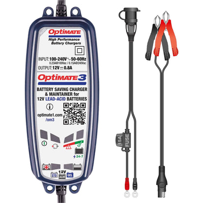 OptiMate 3 : SILVER series 12V 0.8A lead-acid motorcycle battery saver, charger, tester & maintainer