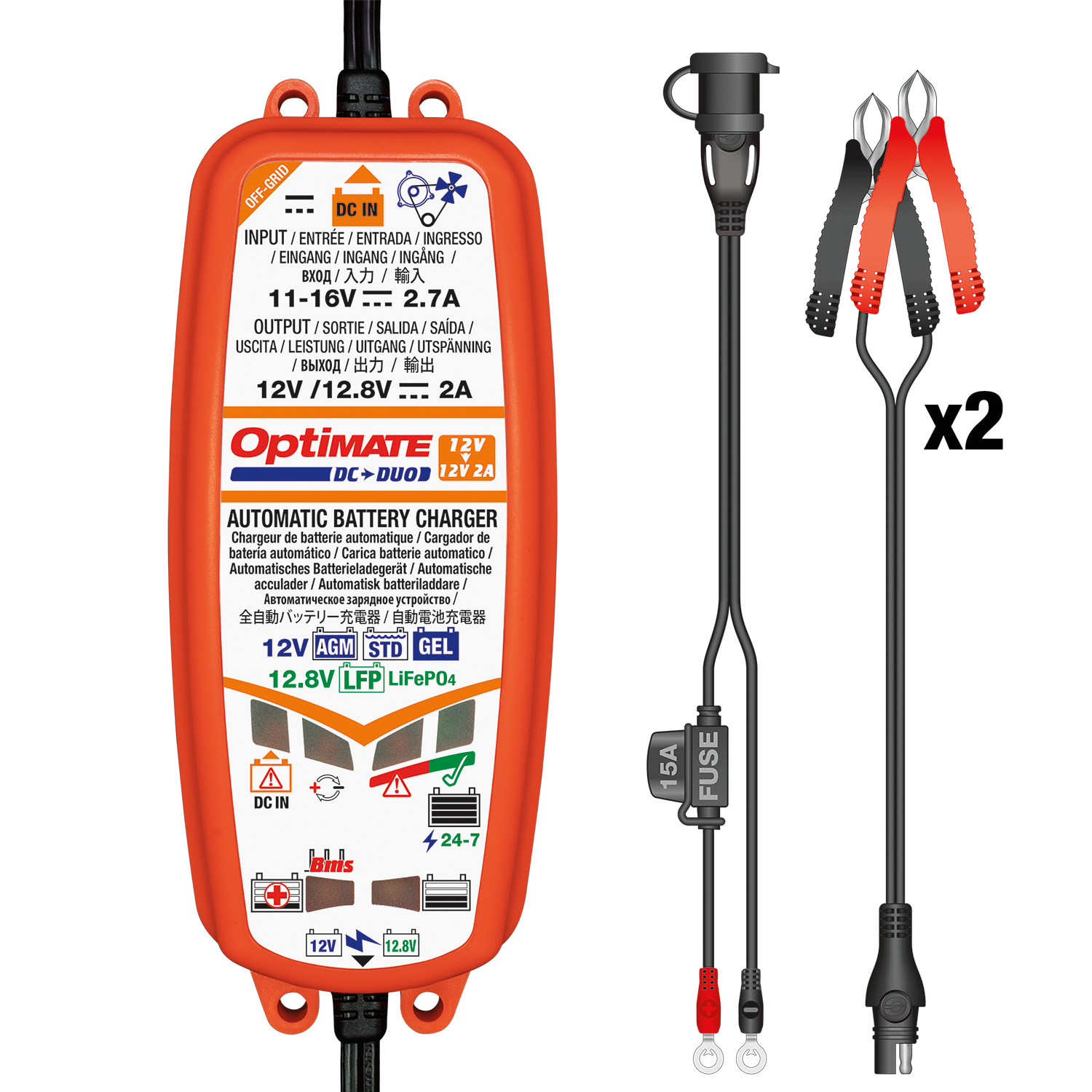 OptiMate DC-DUO : OFF-GRID series 12V 2A DC-DC lead-acid & lithium battery charger & maintainer