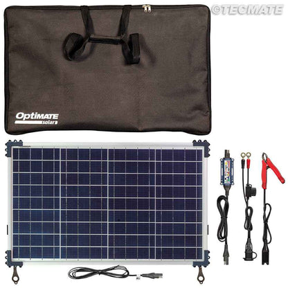 OptiMate Solar DUO TM522-D4TK: OFF-GRID series 40W 12V lead-acid or lithium battery charger Travel / Camping Kit