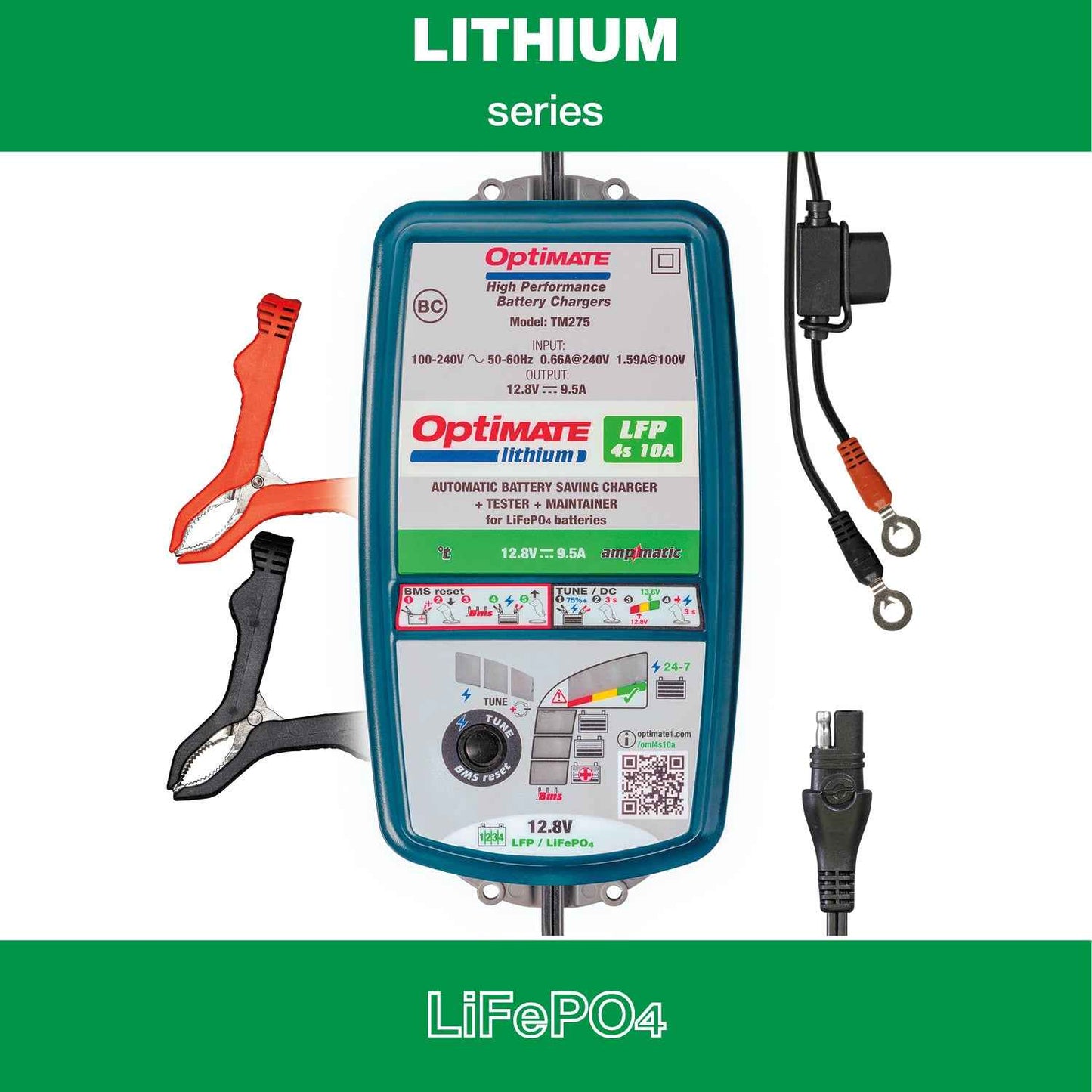 OptiMate Lithium LFP 4s10A: LITHIUM series 12.8 V 10A LiFePO₄ Lithium Battery Saver, Charger, Tester & Maintainer
