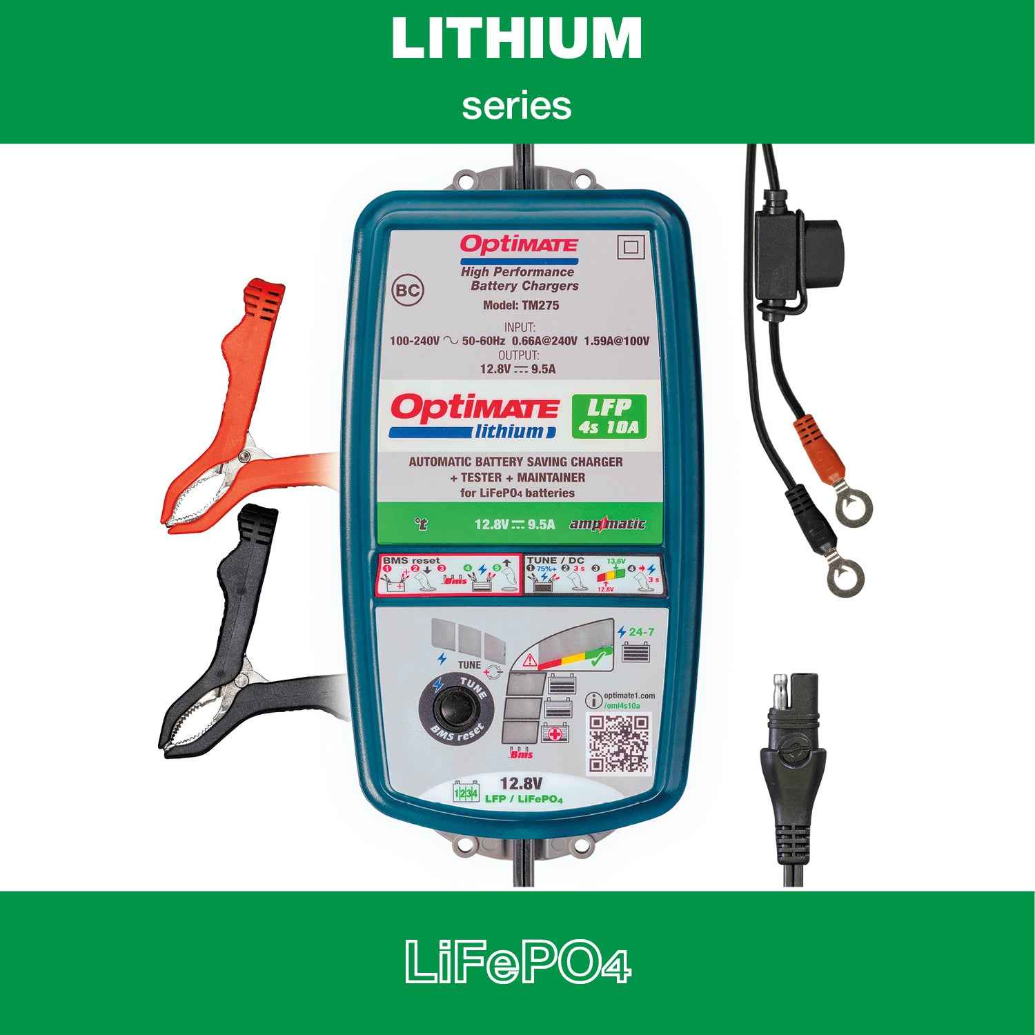 OptiMate Lithium LFP 4s10A: LITHIUM series 12.8 V 10A LiFePO₄ Lithium Battery Saver, Charger, Tester & Maintainer