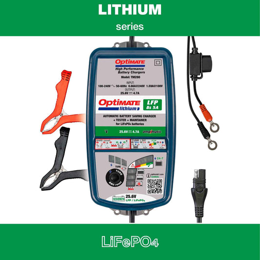 OptiMate Lithium LFP 8s5A : LITHIUM series 25.6 V 5A LiFePO₄ Lithium Battery Saver, Charger, Tester & Maintainer